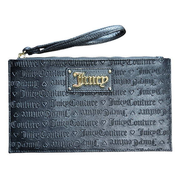 Juicy Couture Furget Me Not wristlet black heart and soul debossed - Picture 1 of 7